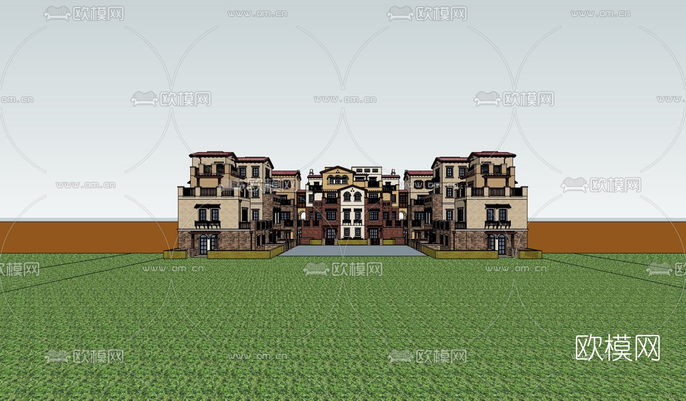 欧式连排别墅su模型下载（渲染图4）