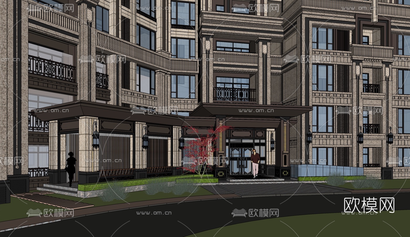 新中式酒店su模型下载（渲染图1）