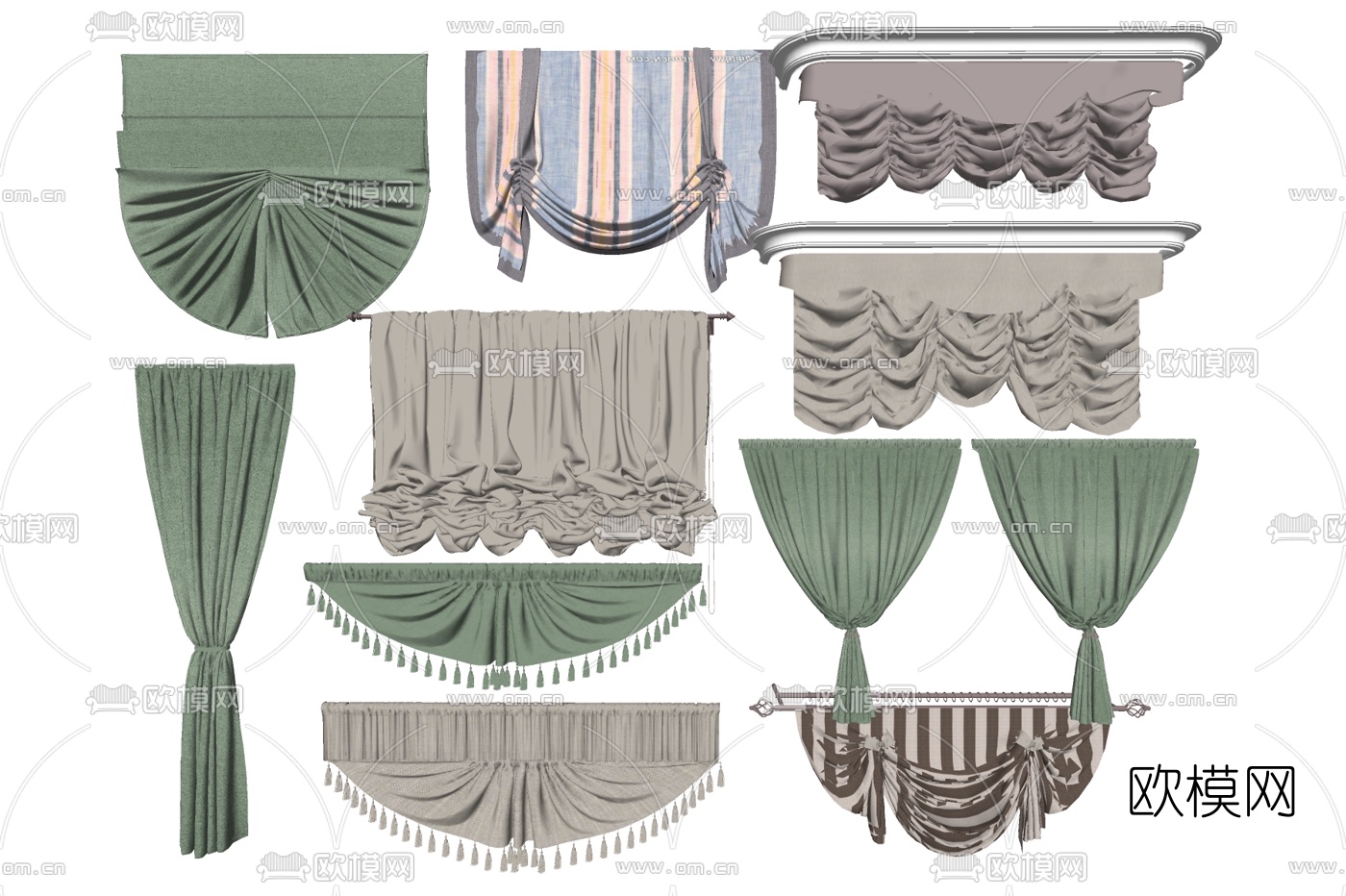 简欧布艺卷帘窗帘su模型下载
