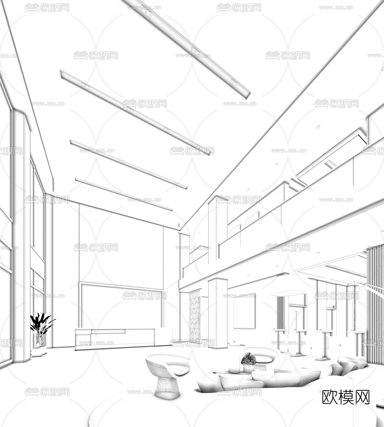 现代写字楼大堂3D模型