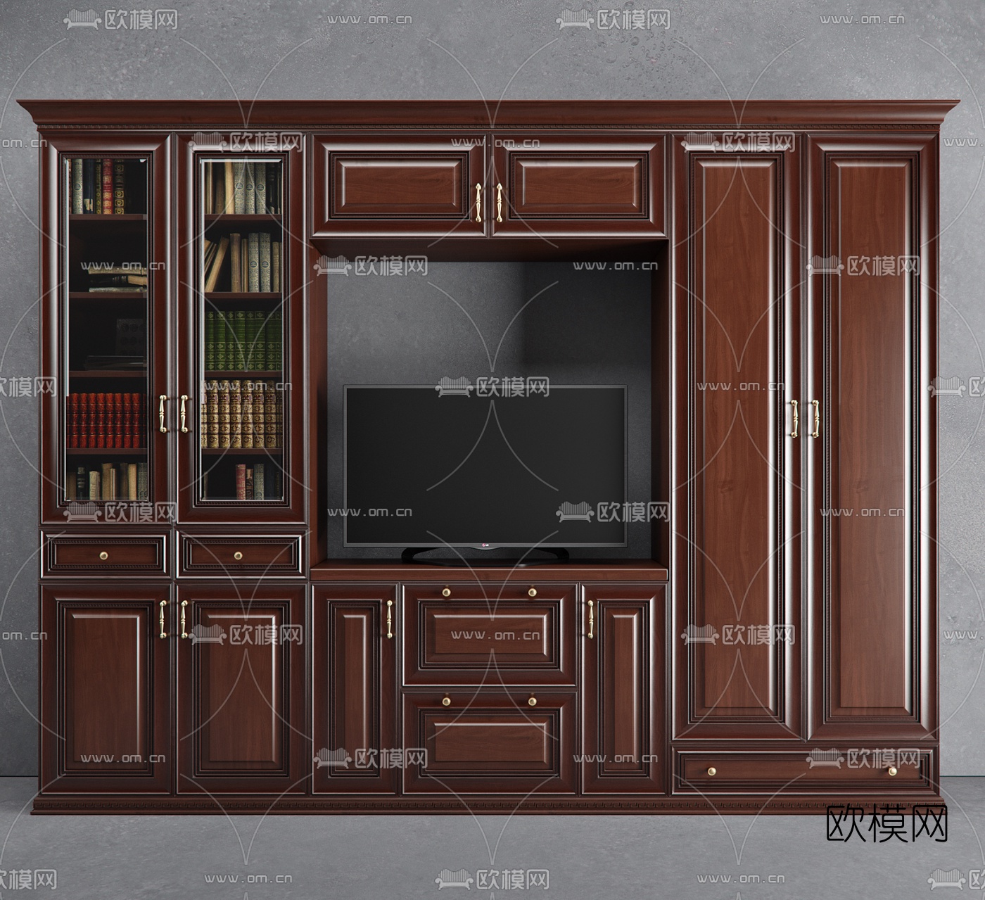 美式实木书柜3d模型