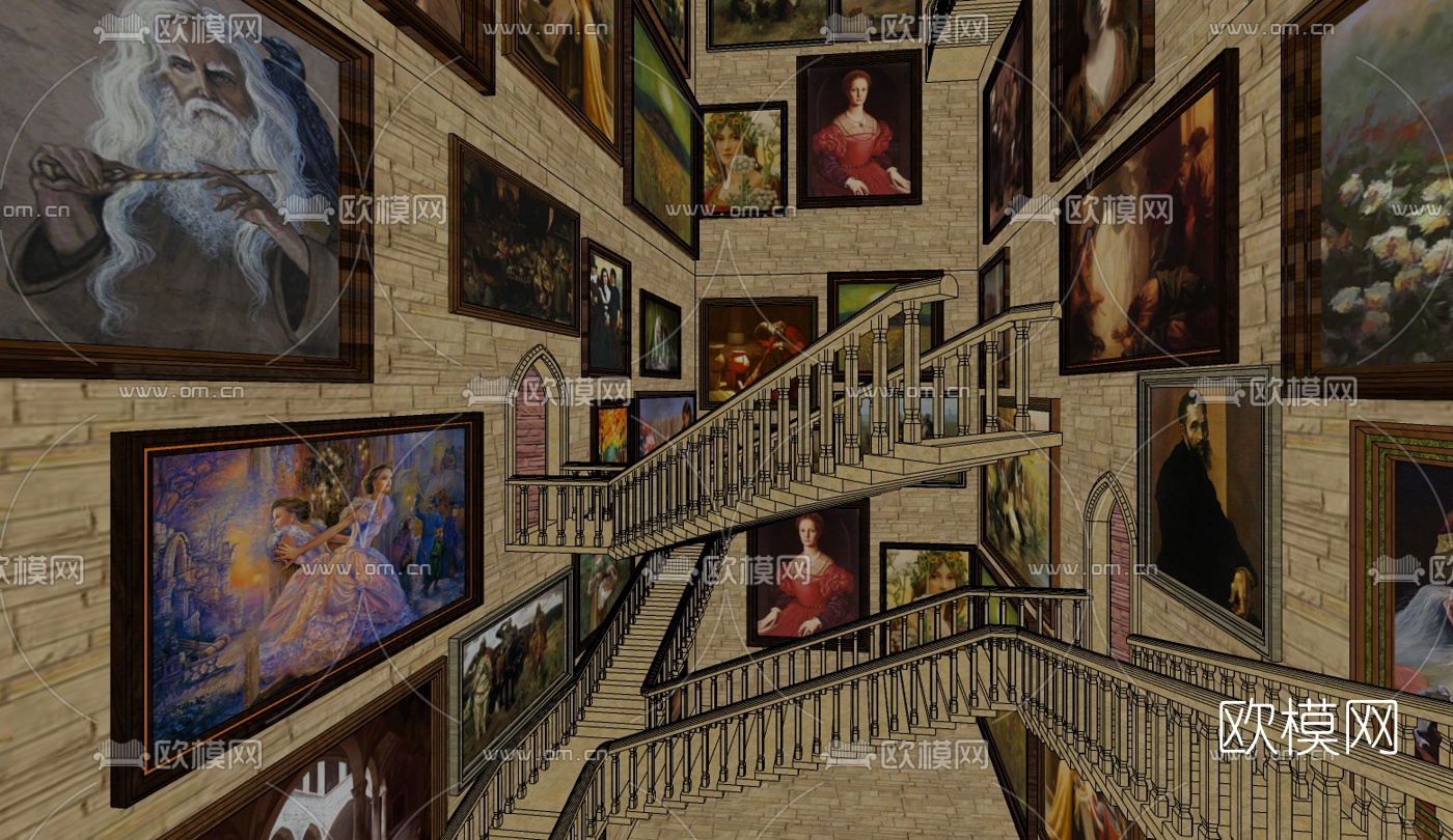 欧式城堡楼梯间免费su模型下载