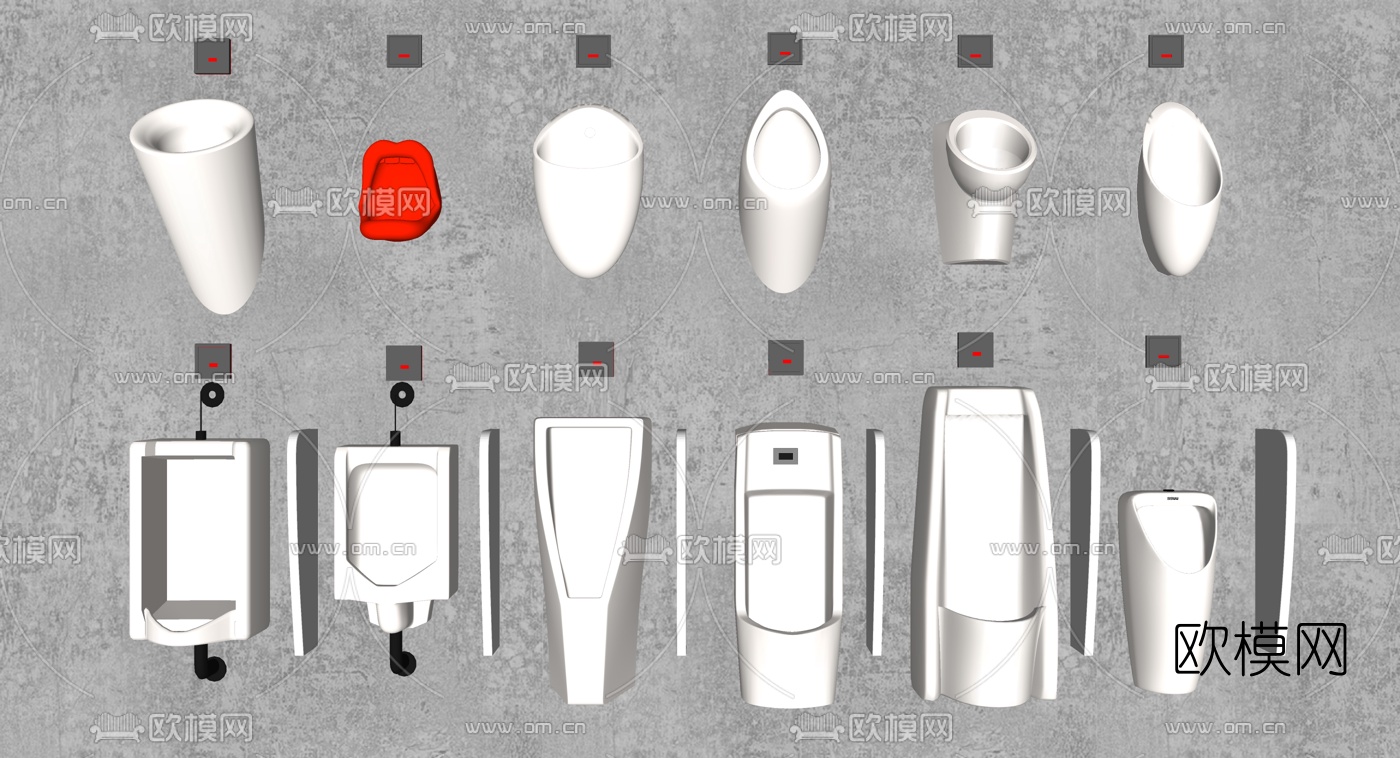 现代小便斗组合su模型下载