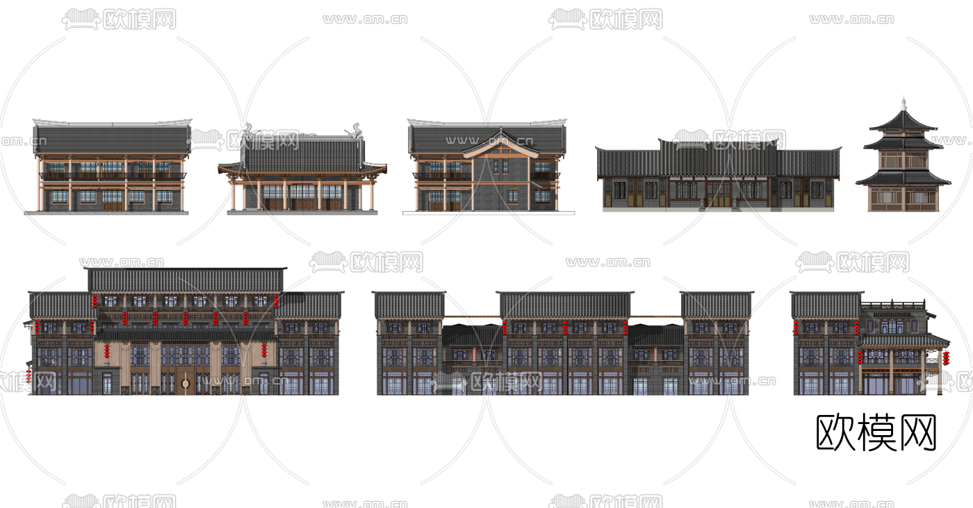 中式古建商铺外观su模型