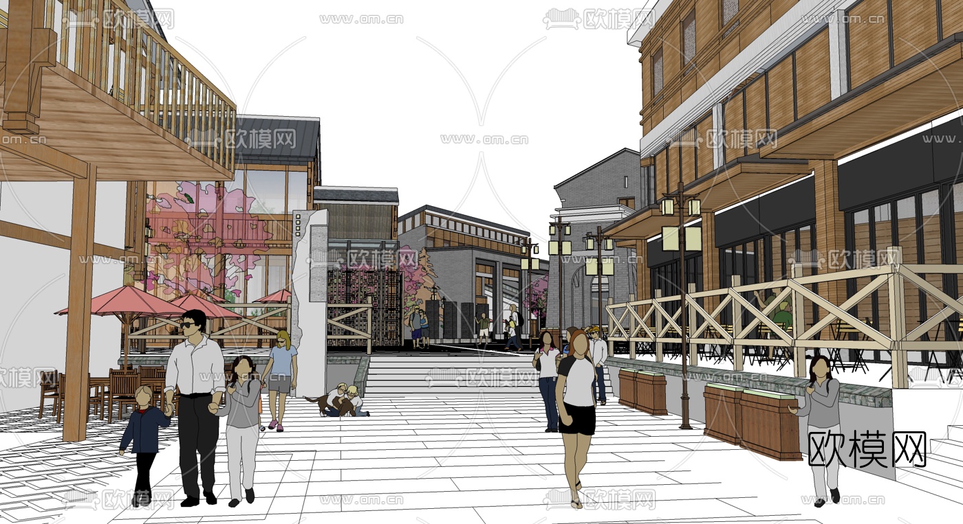 中式民俗商业街设计su模型下载（渲染图3）