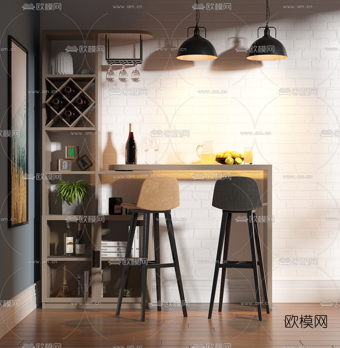 北欧吧台椅子摆件3d模型下载