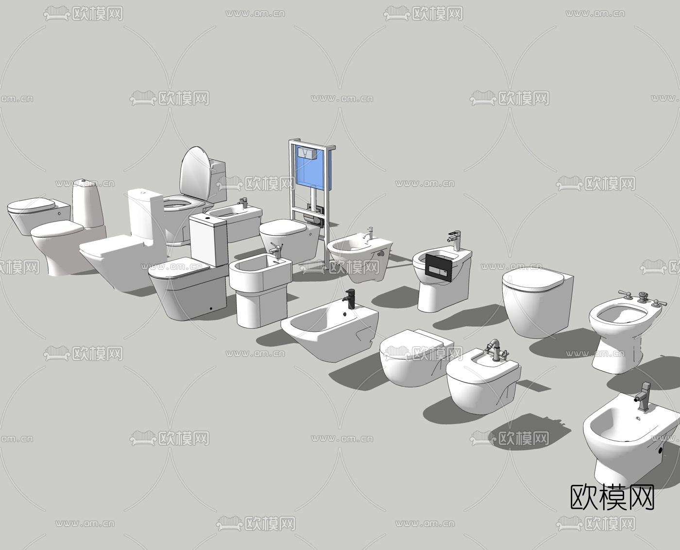 现代马桶组合su模型下载（渲染图1）