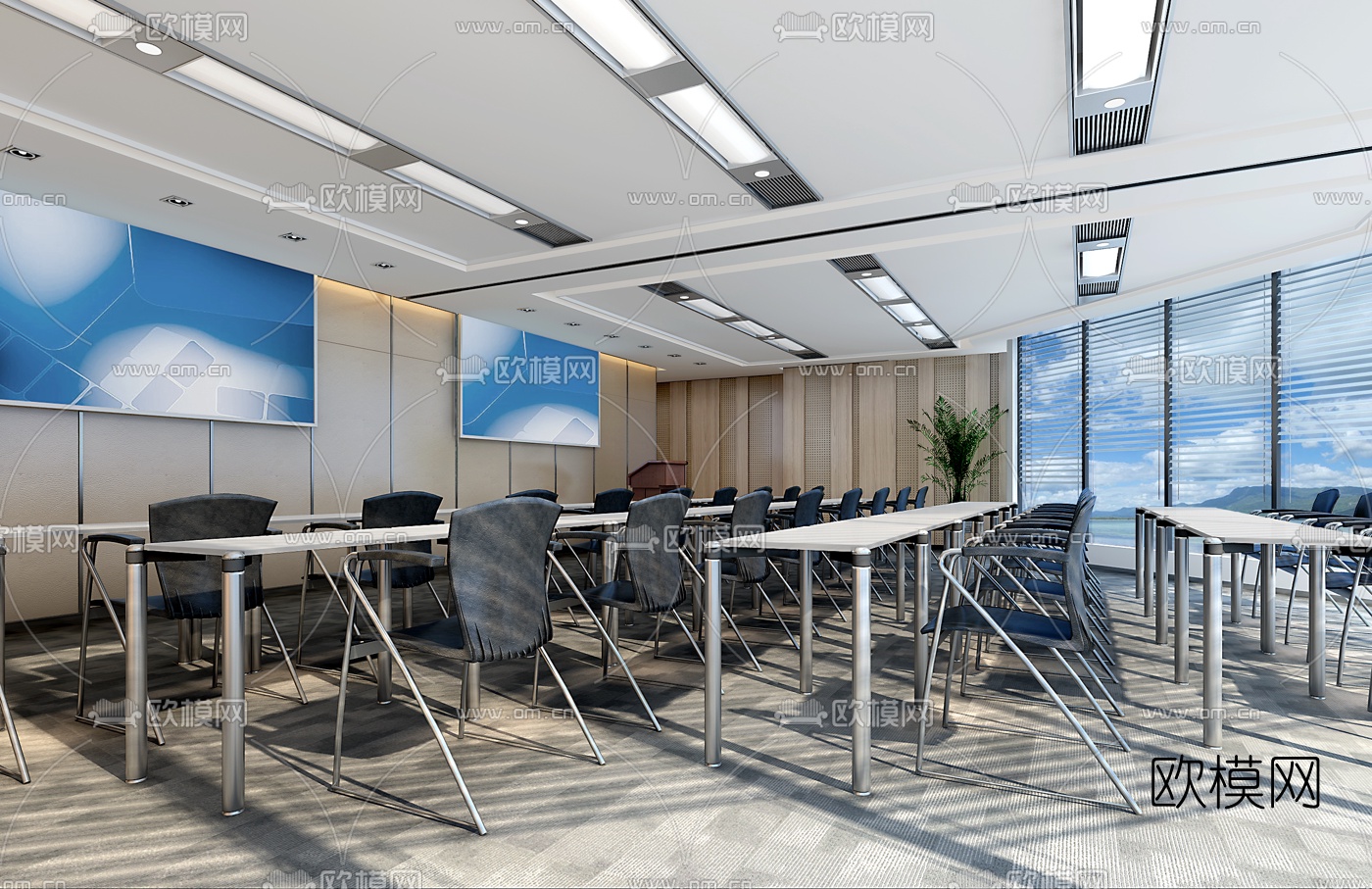 现代多功能培训室会议室3D模型-免费3dmax模型库-欧模网