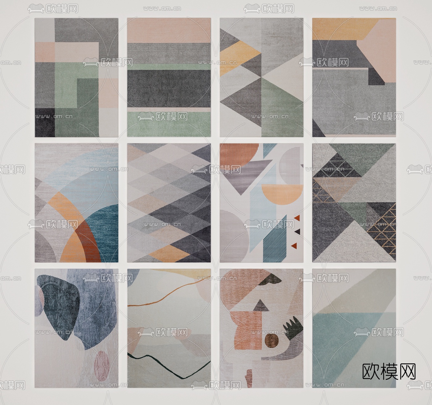 北欧几何图案地毯组合3d模型下载