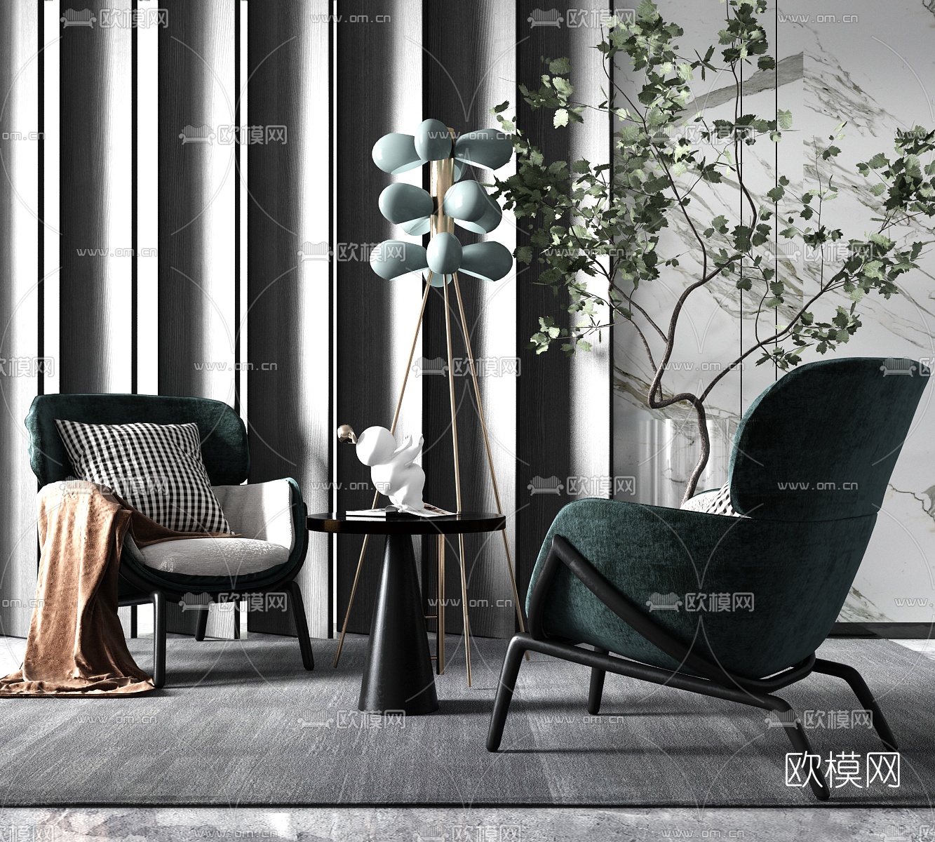 现代轻奢休闲椅su模型下载（渲染图1）