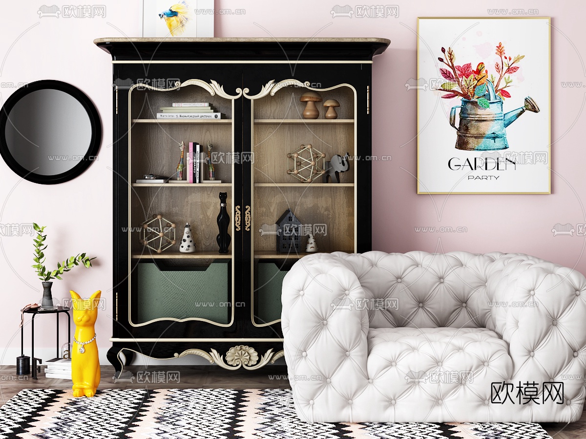 欧式装饰柜休闲沙发组合3D模型下载
