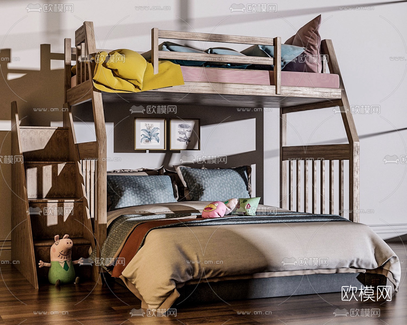 现代实木儿童床3d模型下载