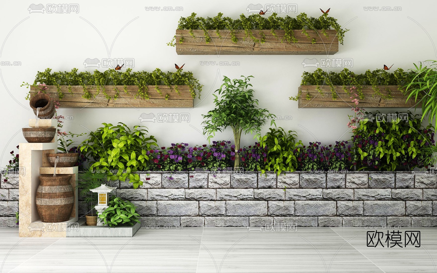 新中式植物景观园艺小品3d模型