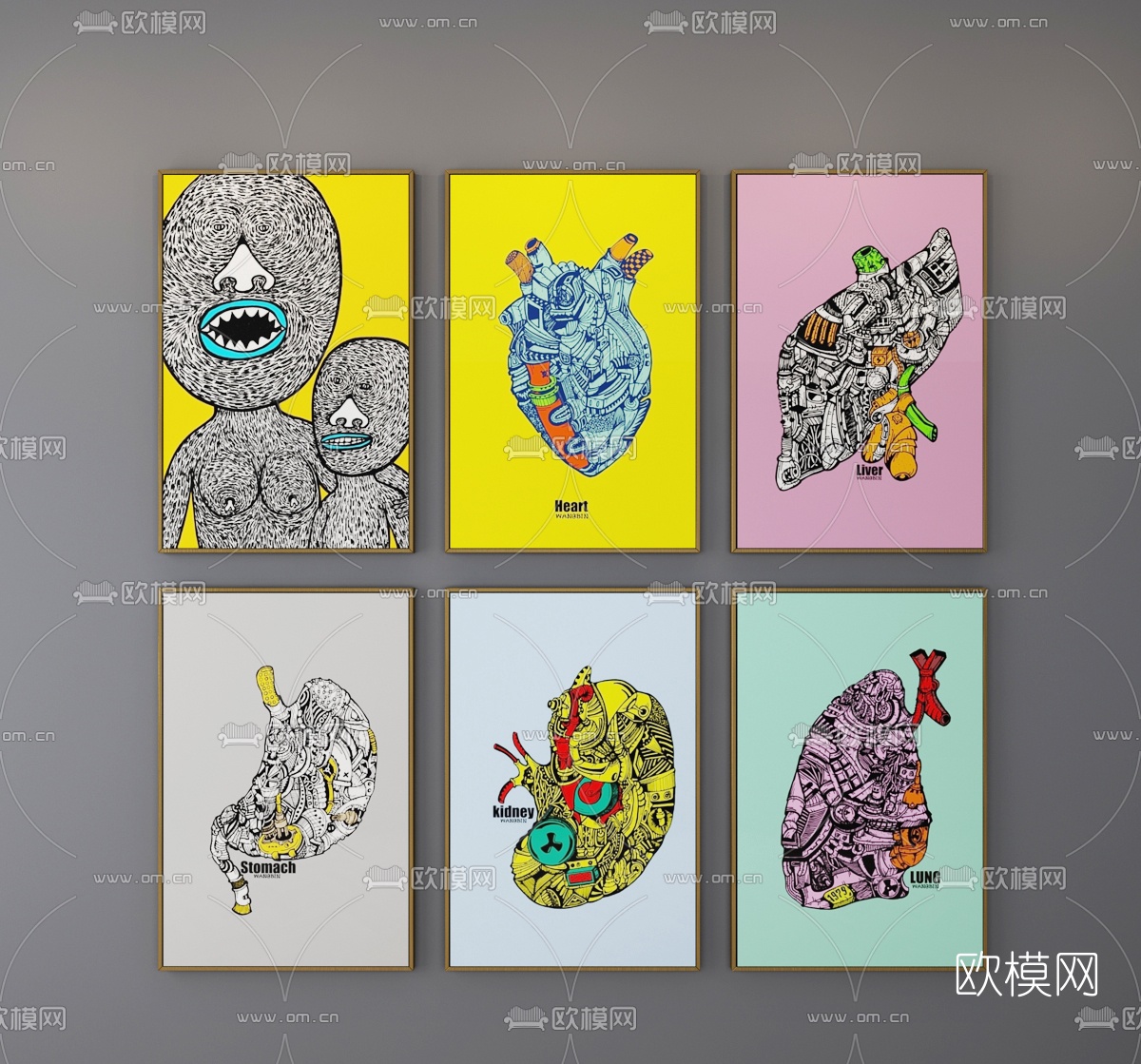 现代创意手绘装饰画3D模型
