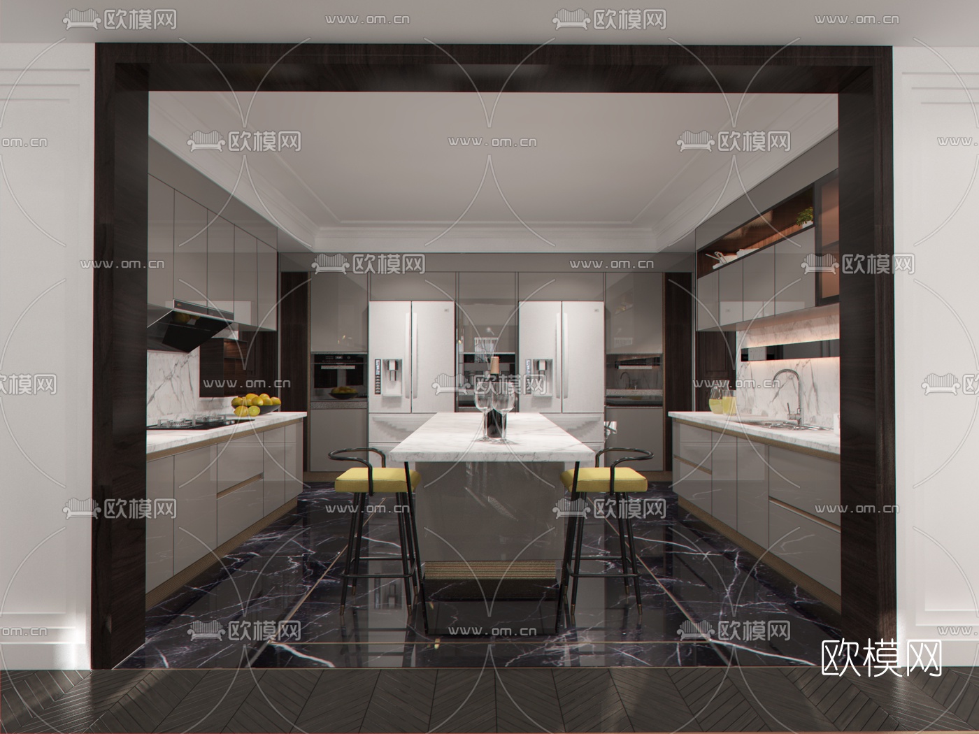 后现代客厅餐厅厨房3d模型