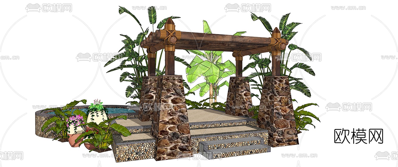 自然风廊架su模型下载（渲染图3）