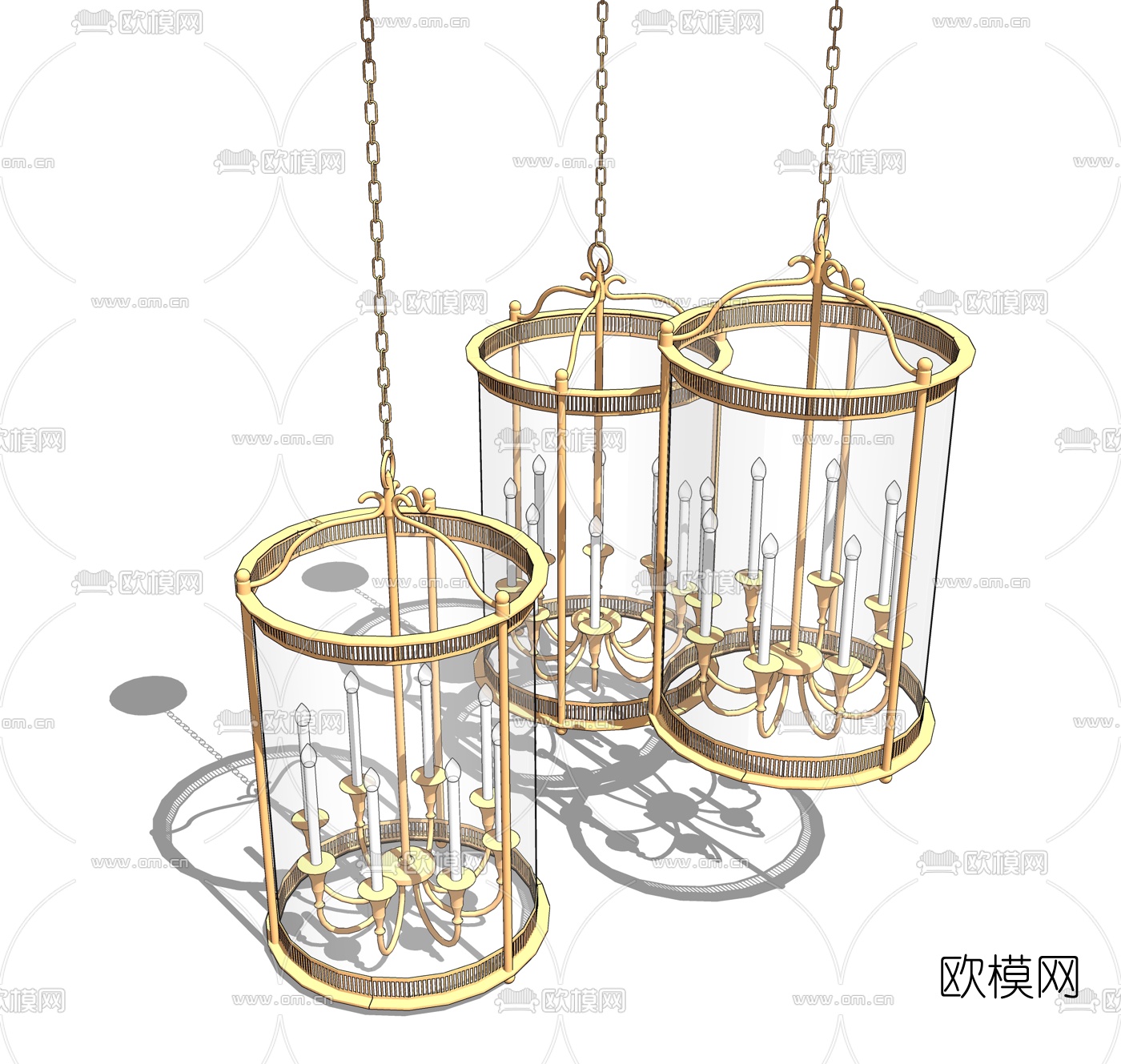 欧式金属烛台吊灯su模型下载（渲染图2）
