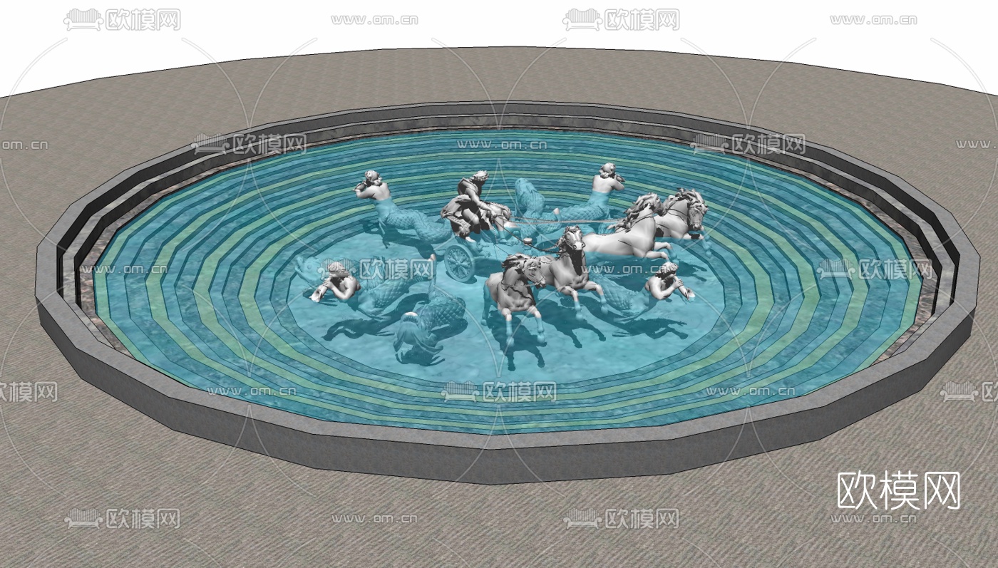 欧式水景雕塑免费su模型下载