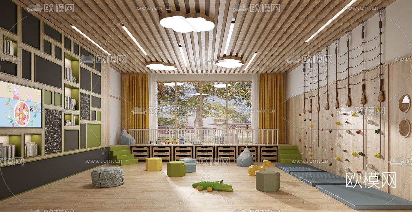 现代幼儿园寝室活动室3d模型下载