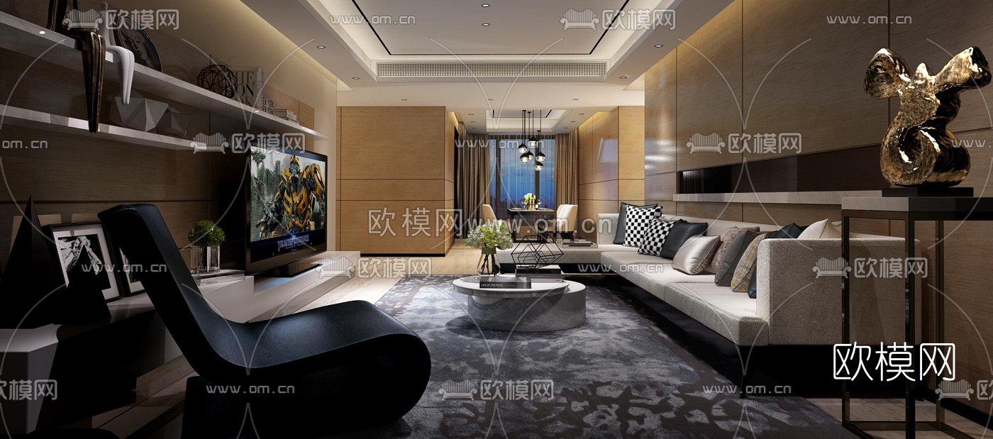 戴勇惠州珑湖湾东岸现代客厅3D模型