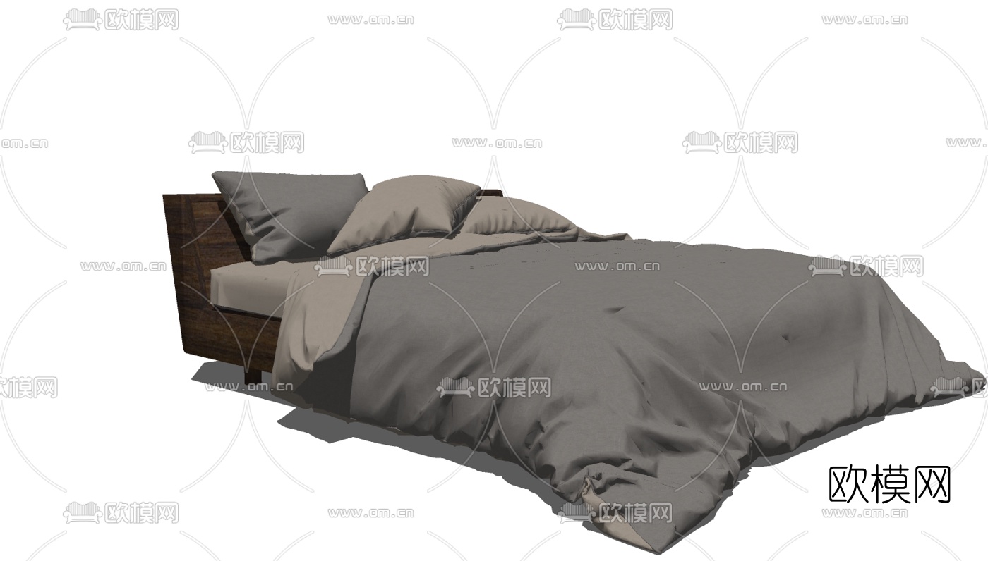 现代双人床免费su模型下载（渲染图1）