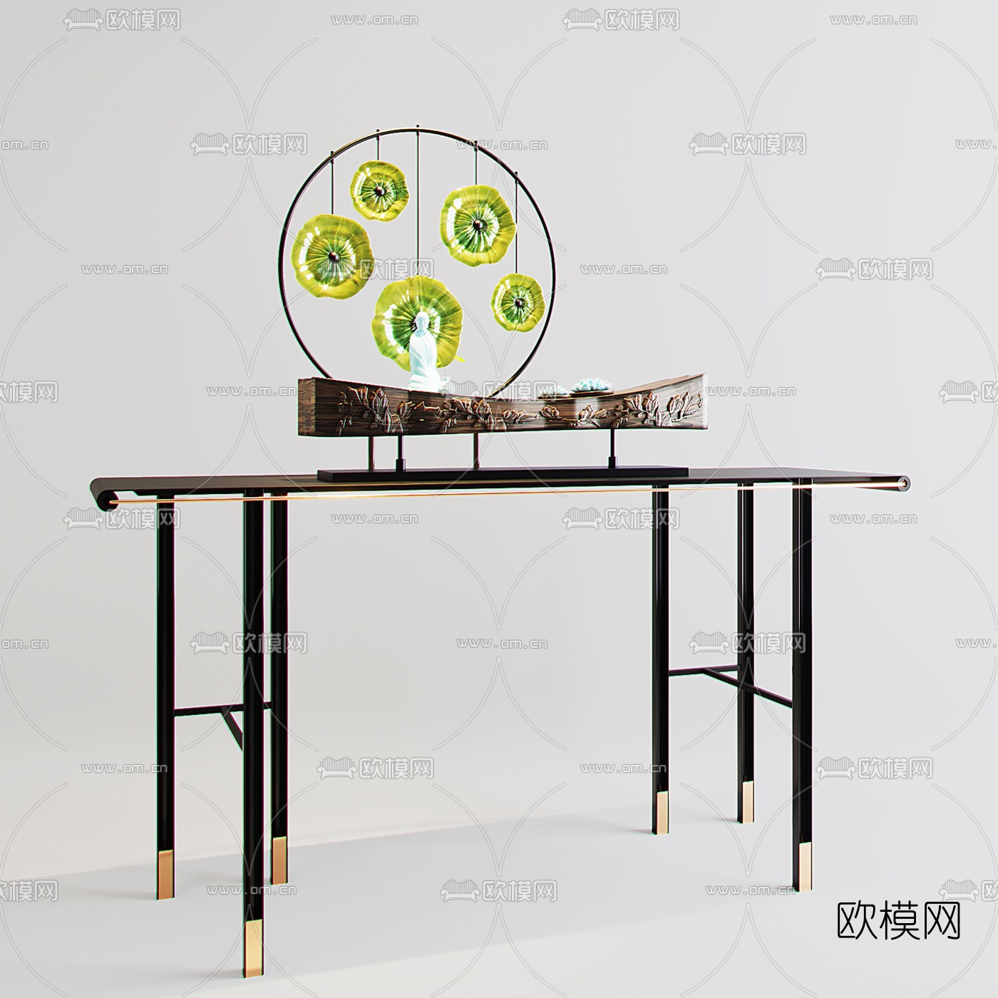 新中式玄关端景条案摆件组合3D模型