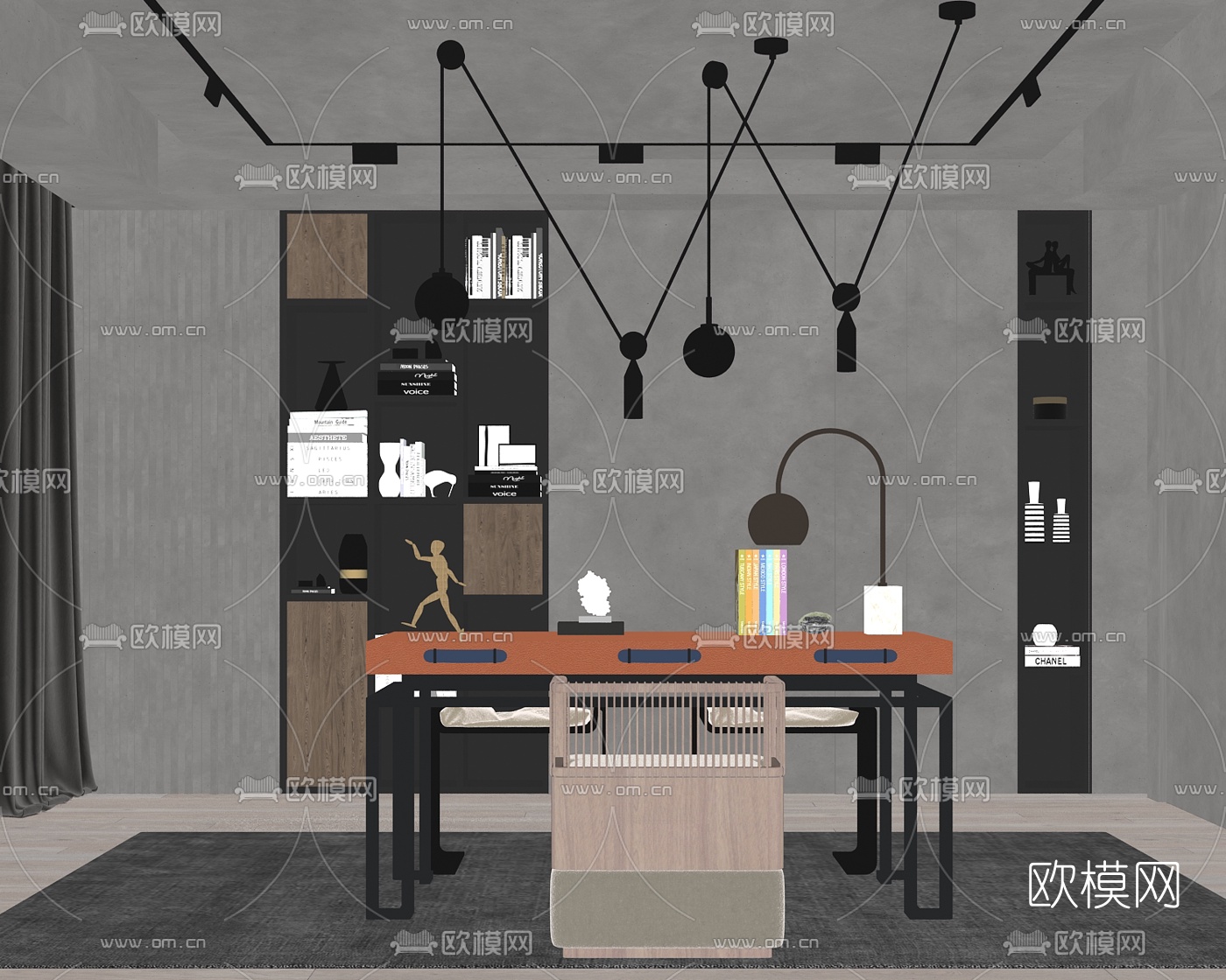 现代书房su模型下载（渲染图2）