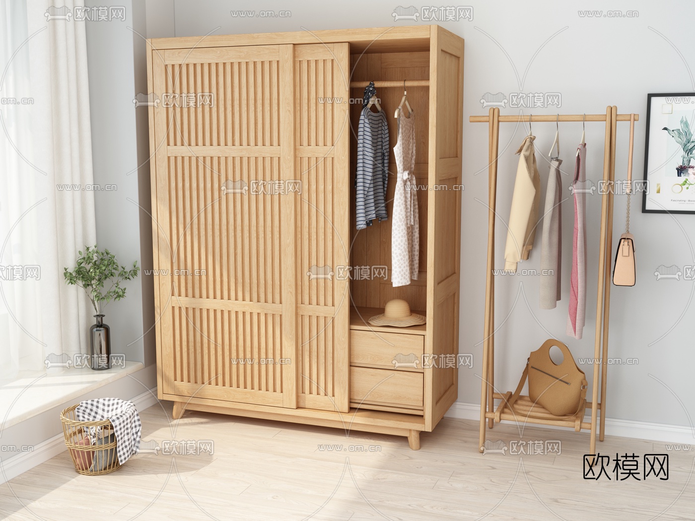 北欧实木衣柜3d模型下载