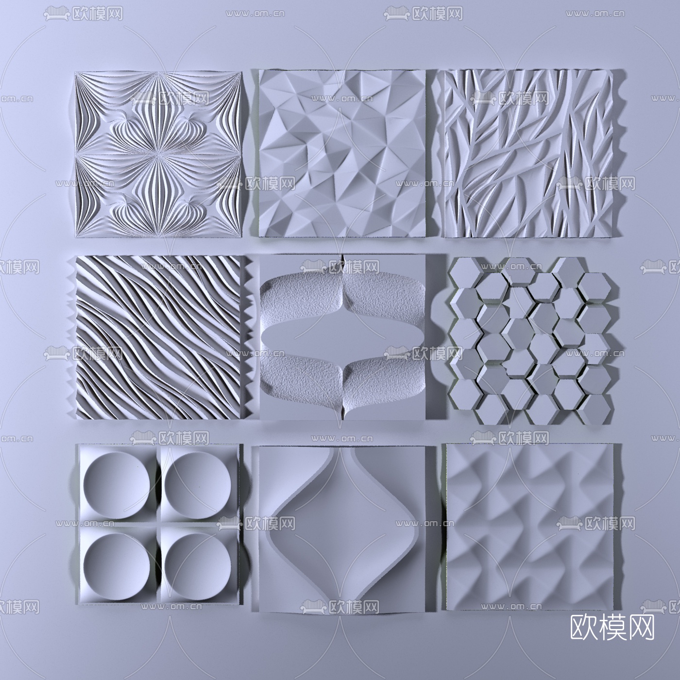 现代凹凸波浪板装饰板3d模型下载（渲染图2）