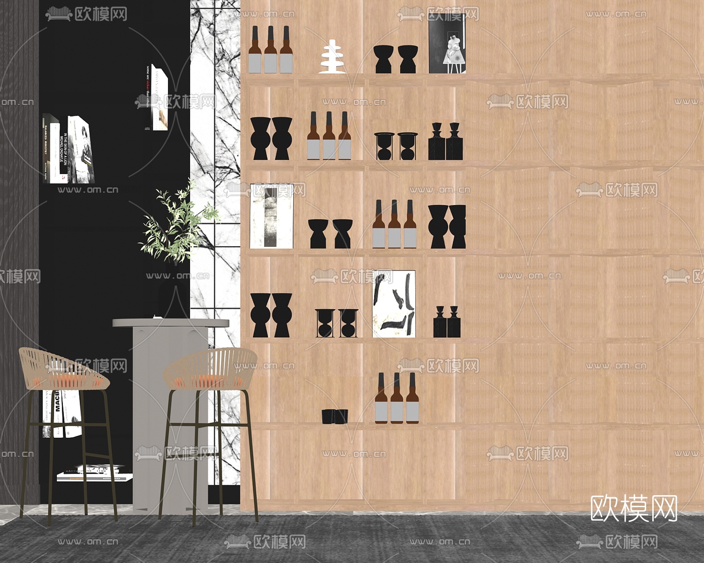 现代轻奢酒柜su模型下载（渲染图2）