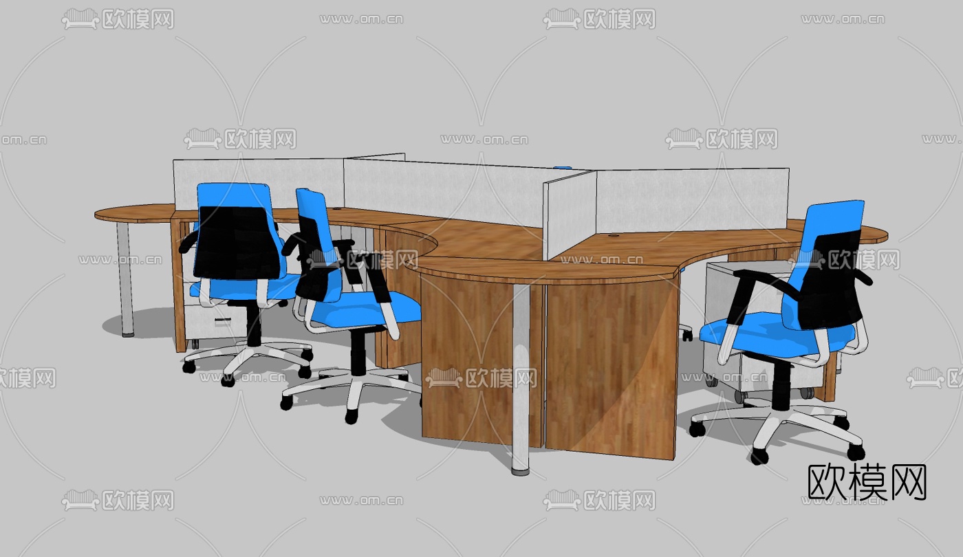 现代办公桌椅卡座组合免费su模型下载