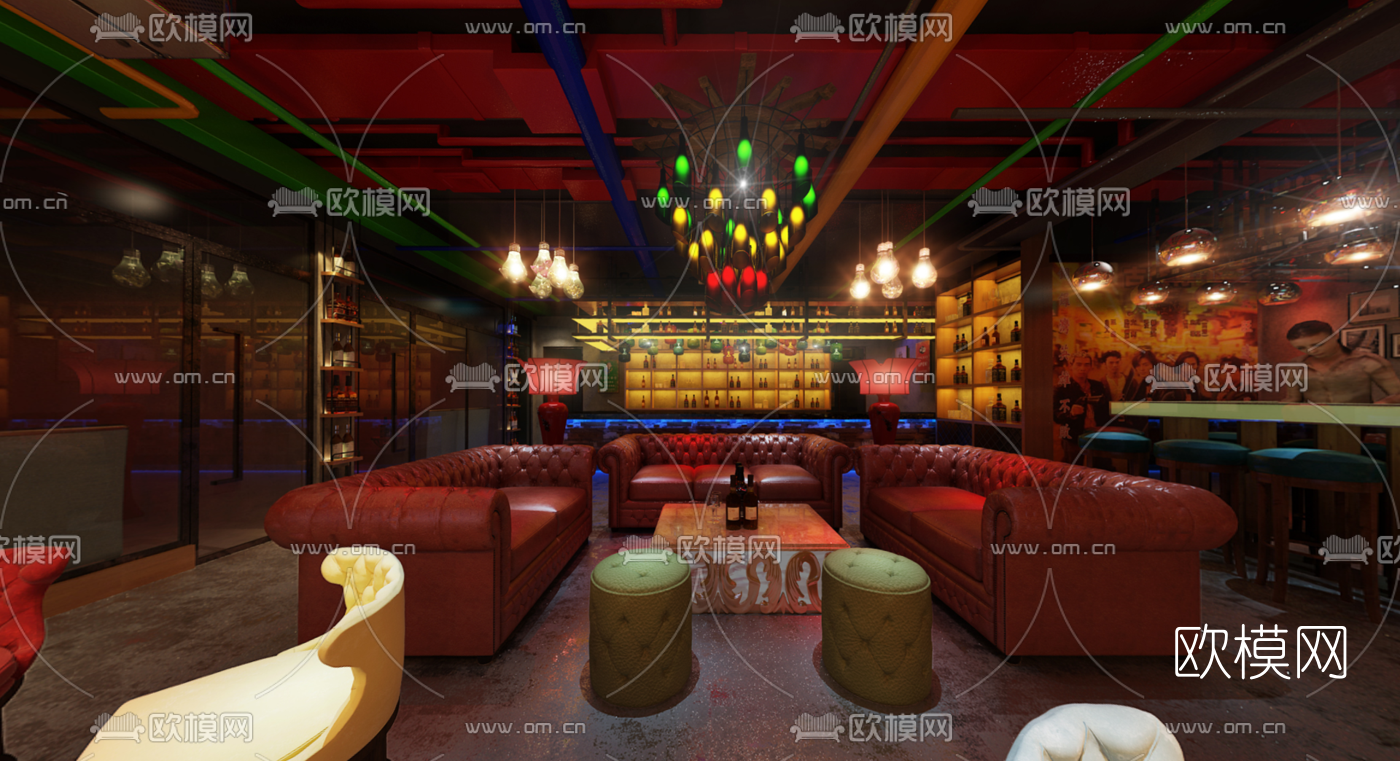 工业风酒吧全景3d模型