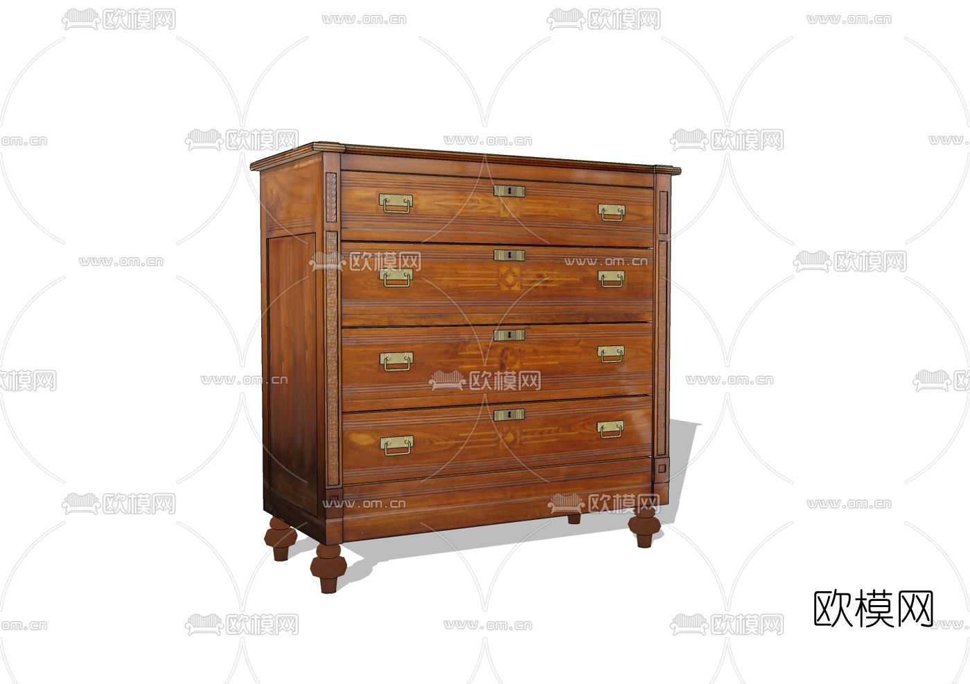 美式实木斗柜免费su模型下载