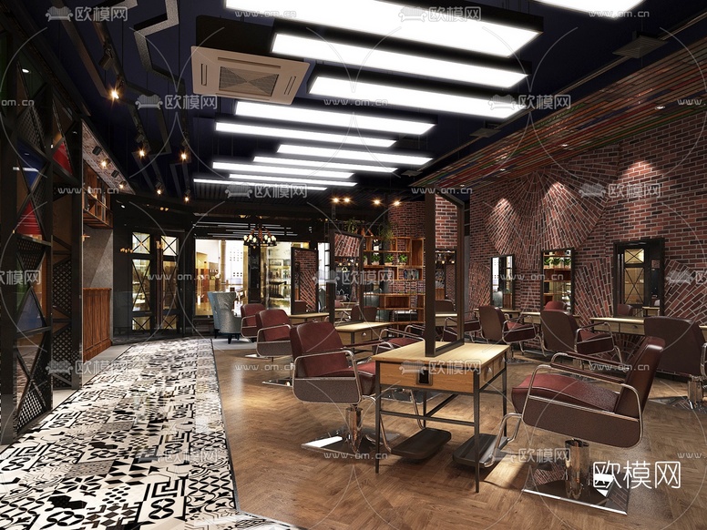 工业风理发店3D模型下载(渲染图2)