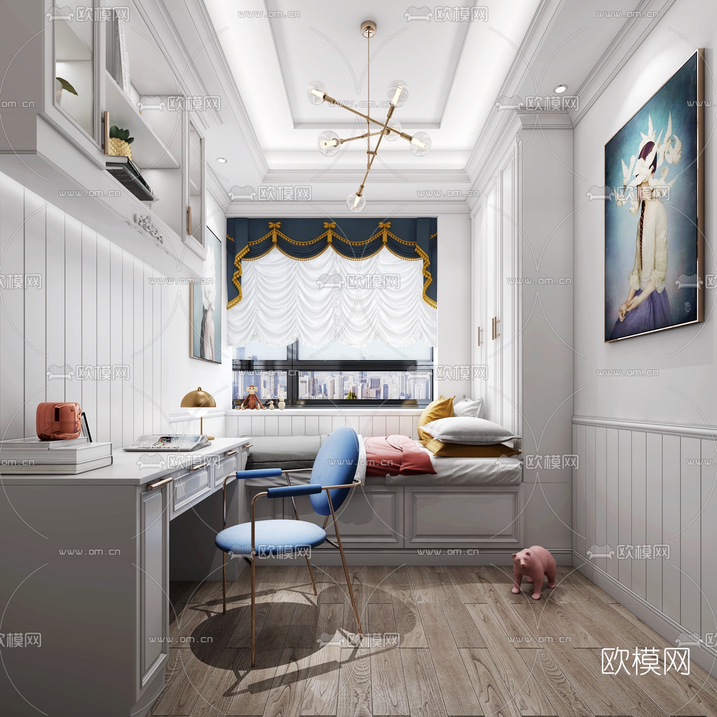 简欧榻榻米卧室书房3d模型下载