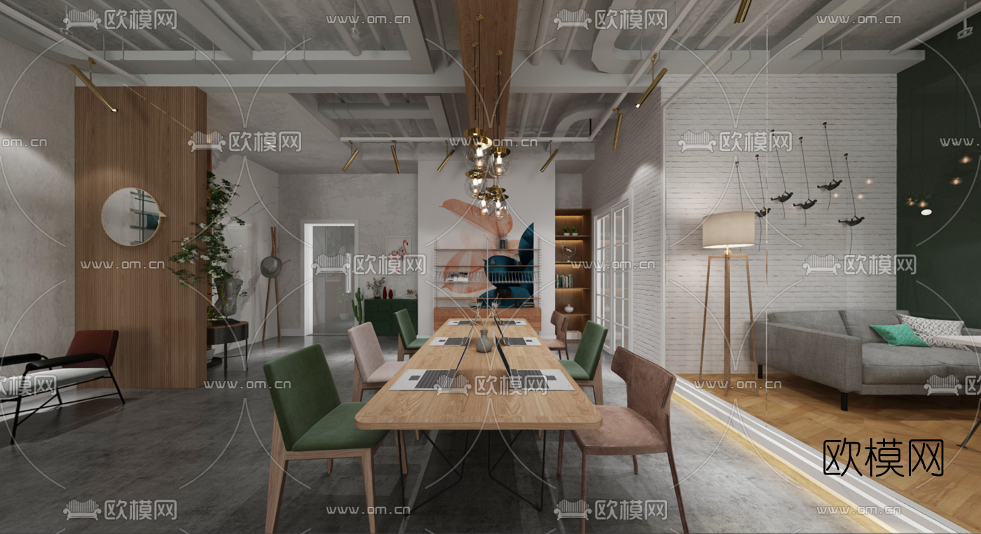工业风办公室全景3d模型