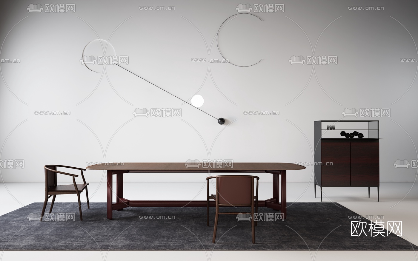 意大利B&BItalia品牌 新中式实木餐桌椅餐边柜3D模型下载
