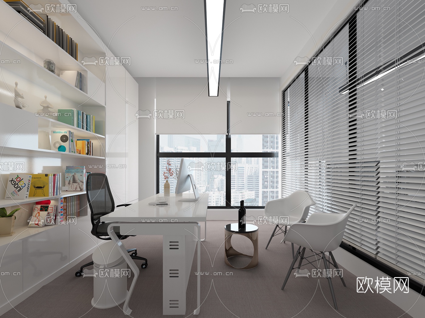 现代简约总经理办公室3D模型-免费3dmax模型库-欧模网