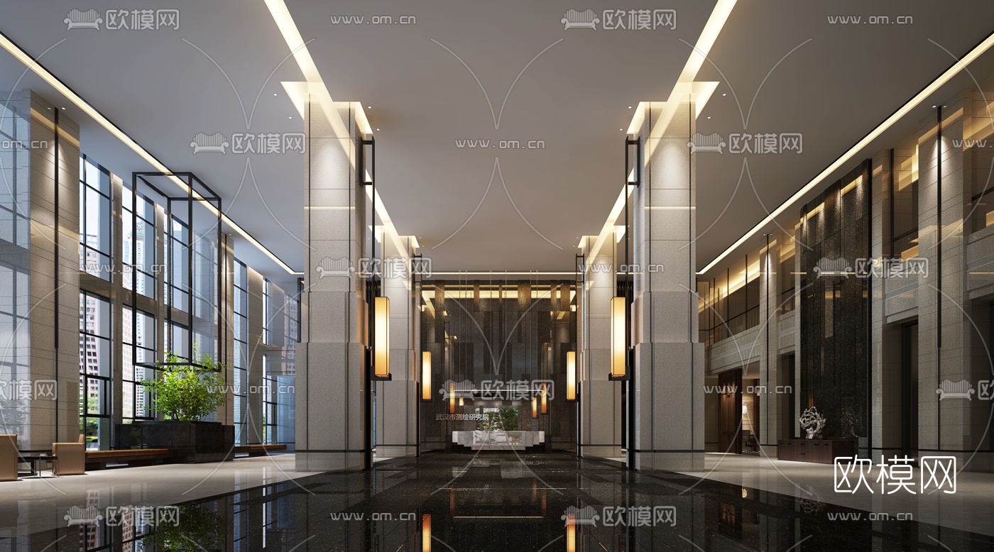 现代商务大堂3D模型-免费3dmax模型库-欧模网