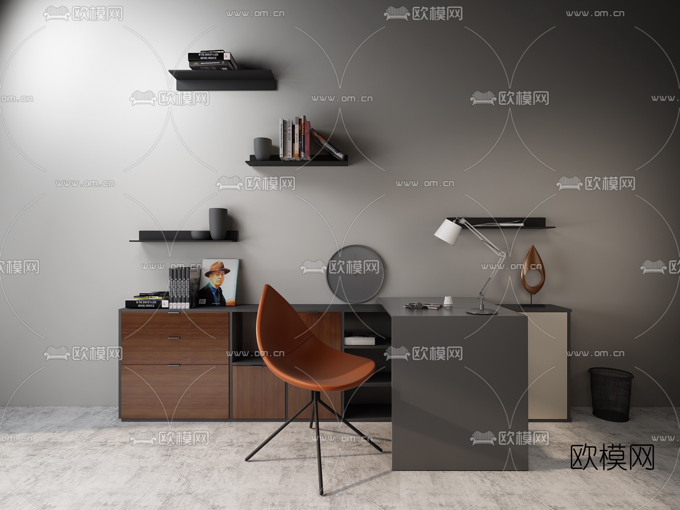 丹麦BOCONCEPT品牌 现代多功能办公桌椅组合3D模型下载