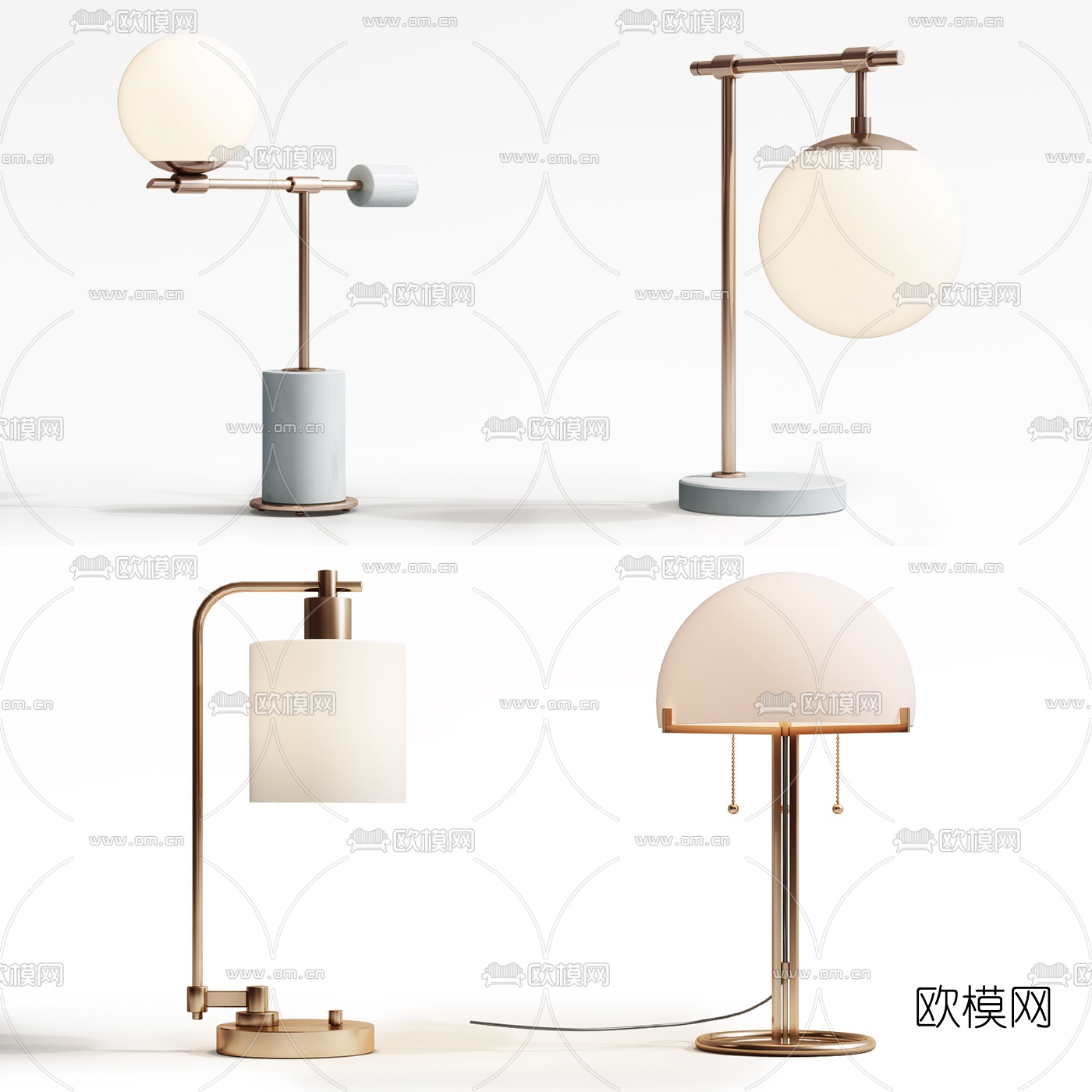 现代金属台灯组合3D模型-免费3dmax模型库-欧模网