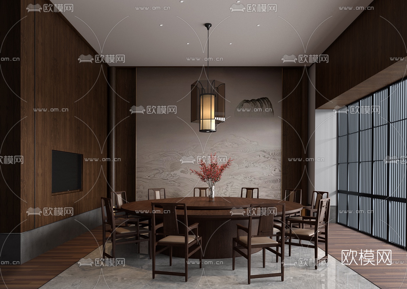 今古凤凰空间设计 新中式餐厅包间3d模型