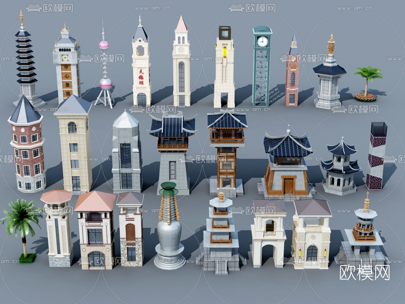 简欧钟楼建筑构件3d模型