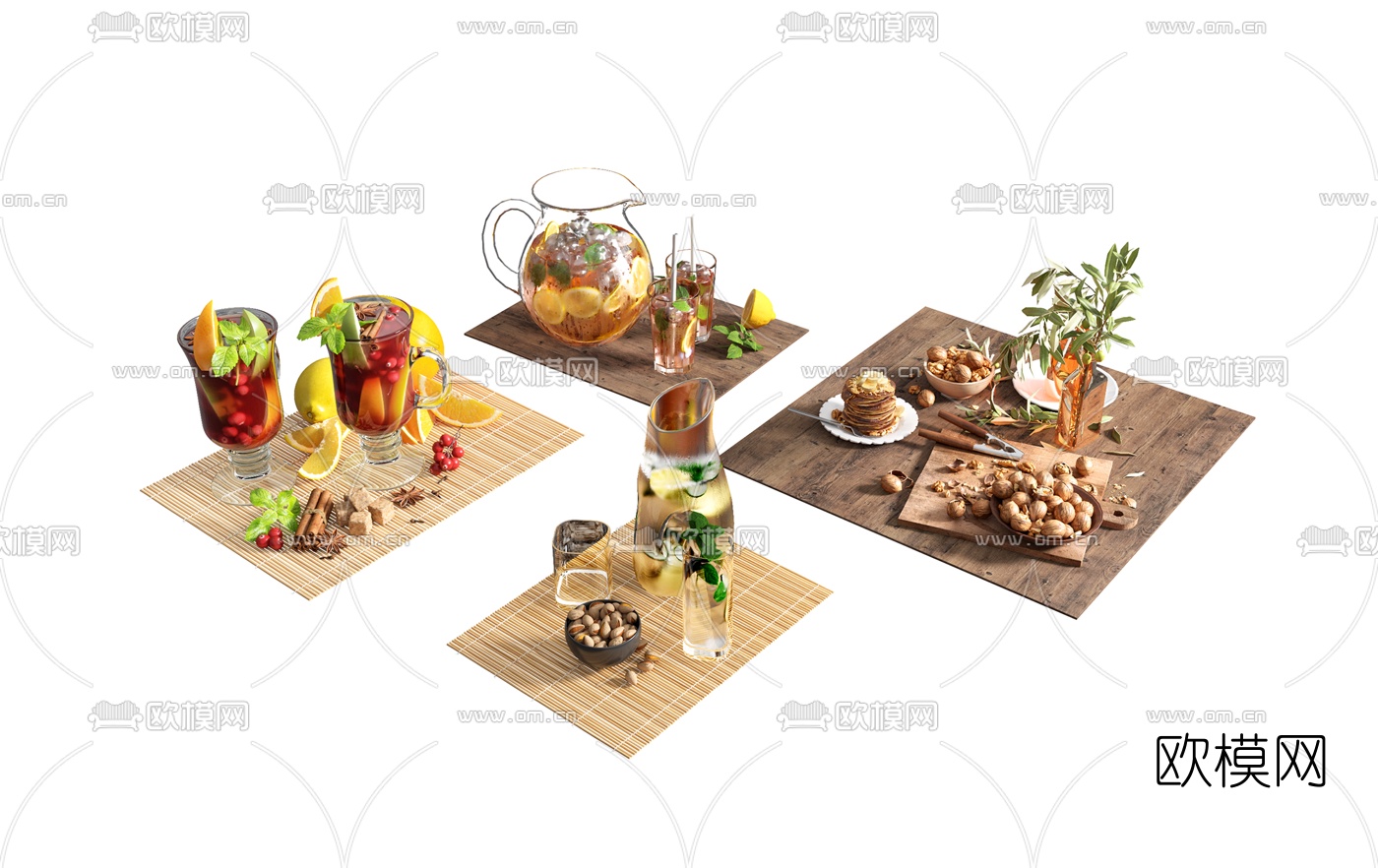 现代冰红茶坚果食物3d模型下载