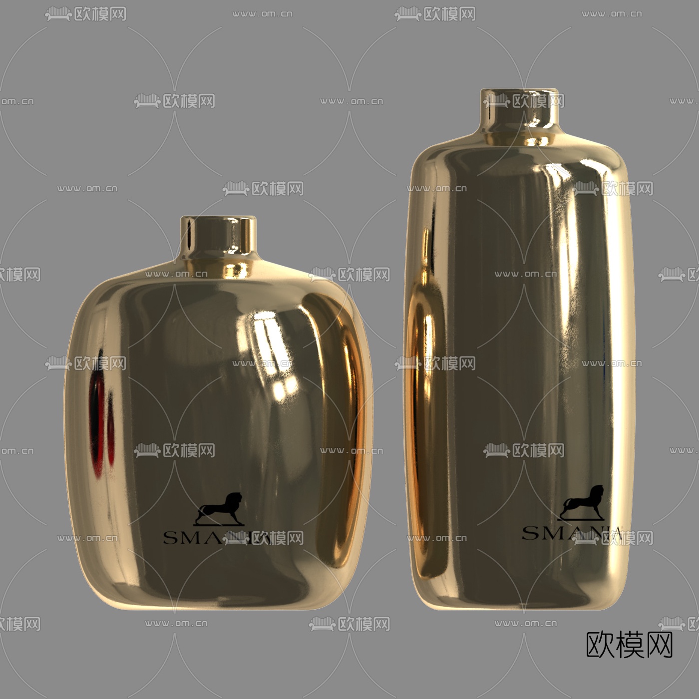 北欧镀金玻璃瓶摆件3d模型下载