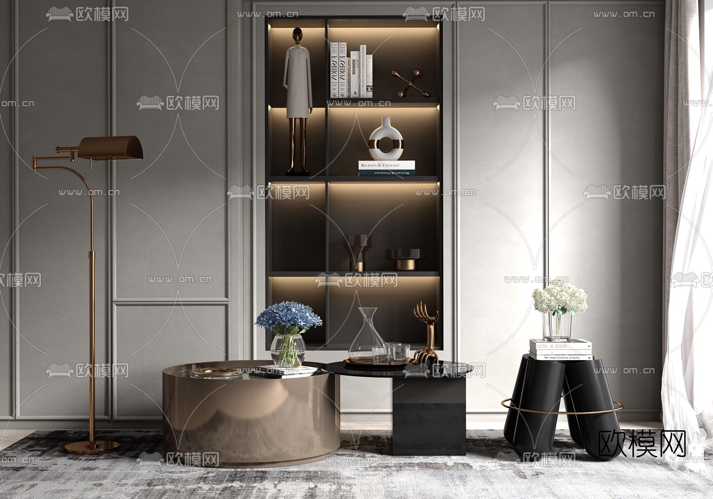 现代轻奢茶几su模型下载（渲染图1）