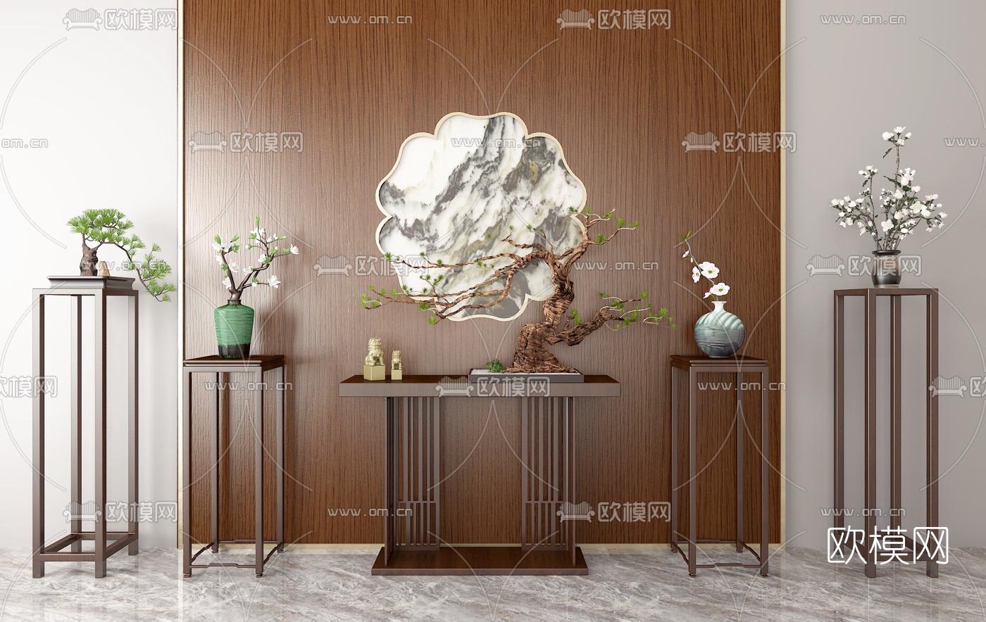 新中式盆栽3d模型下载