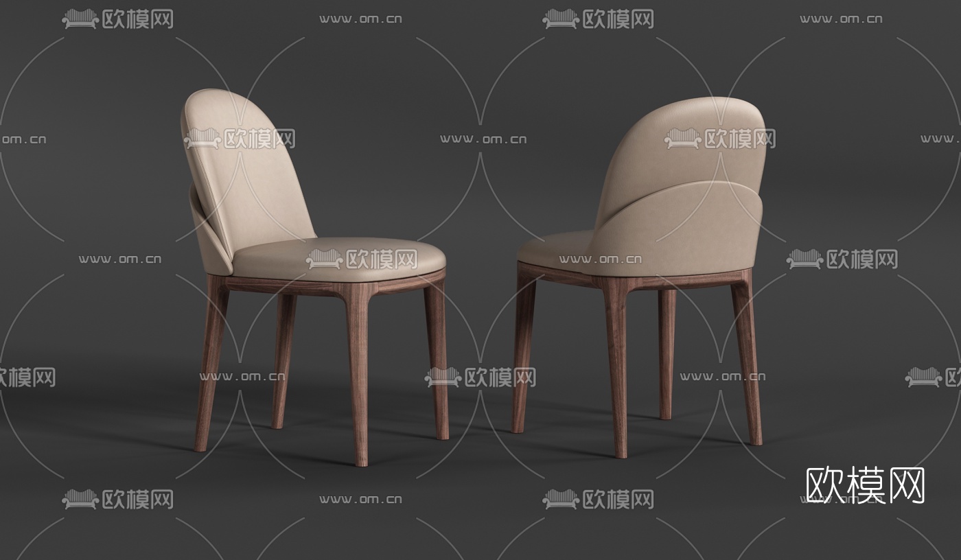 现代实木皮革单椅3d模型下载