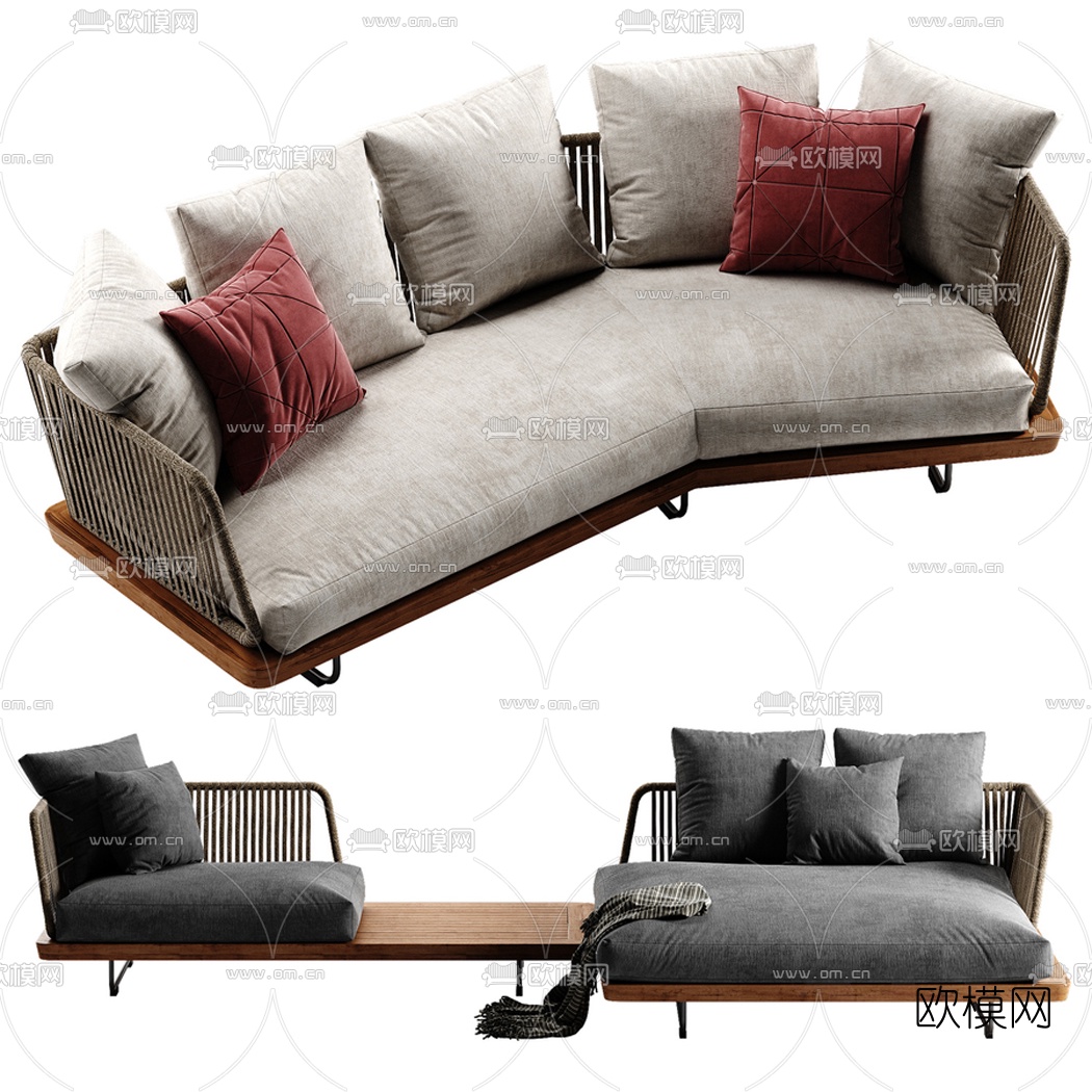 现代布艺多人沙发3d模型下载（渲染图3）