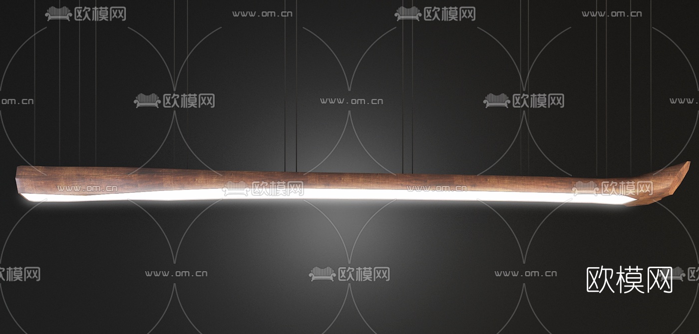 现代实木条形办公吊灯3d模型